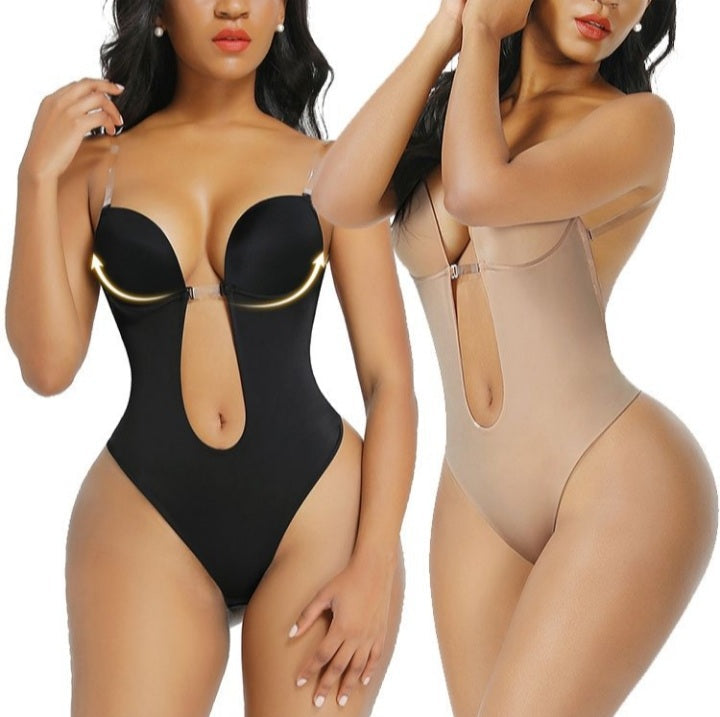 U-Plunge Bra Backless Thong Bodysuit