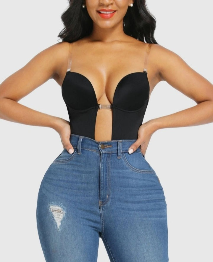 U-Plunge Bra Backless Thong Bodysuit