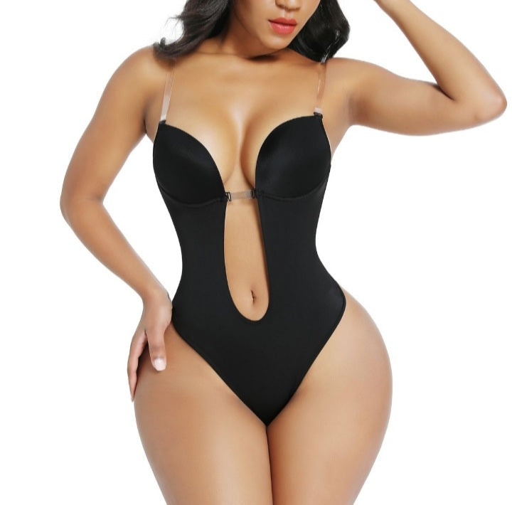 U-Plunge Bra Backless Thong Bodysuit